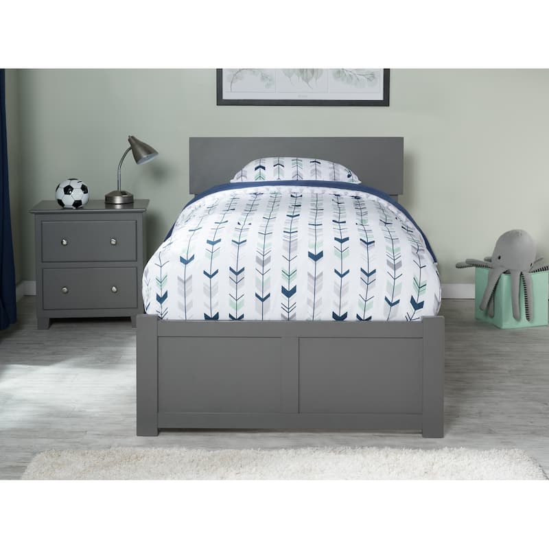 Orlando Twin XL Platform Bed with Footboard and 2 Storage Drawers in Grey