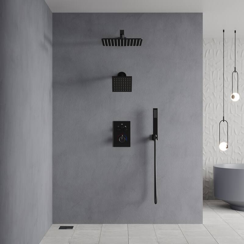 Thermostatic Shower Faucet 12" and 6" High-Pressure Dual Showerheads with Handheld Shower