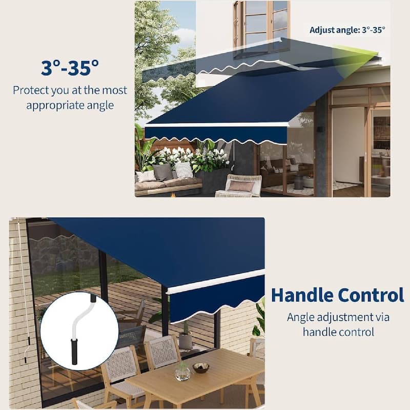 13'x10' Retractable Waterproof Patio Awning, Sun Shade Awning with Manual Crank Handle - N/A