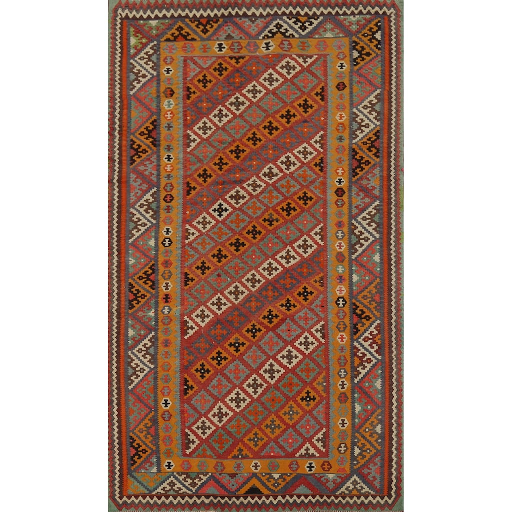 Vegetable Dye Kilim Qashqai Nomadic Persian Vintage Wool Carpet - 5'5"x 8'11"