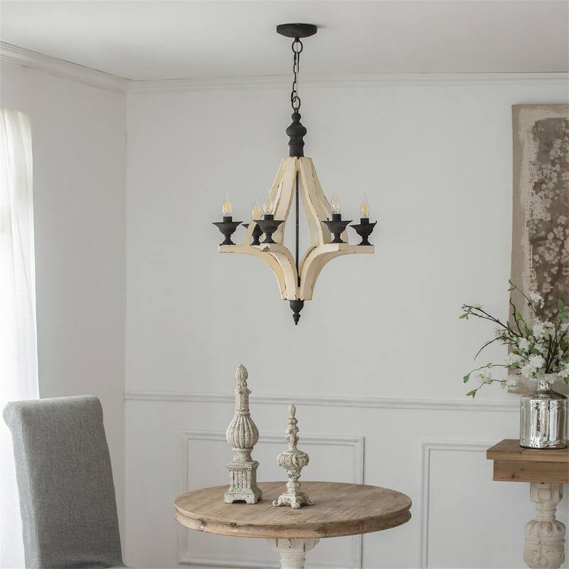 6 Light Wood Chandelier (Bulb Not Included)