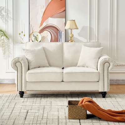 Chenille Deep Seat Couch Loveseat Sofa with Nailhead Trim and Pillows