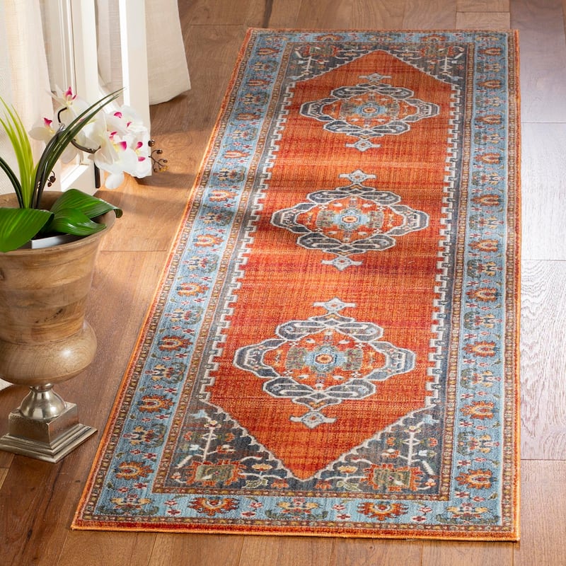 SAFAVIEH Vintage Boho Persian Joice Oriental Polyester Rug with - 2'2" x 12' Runner - Rust/Blue