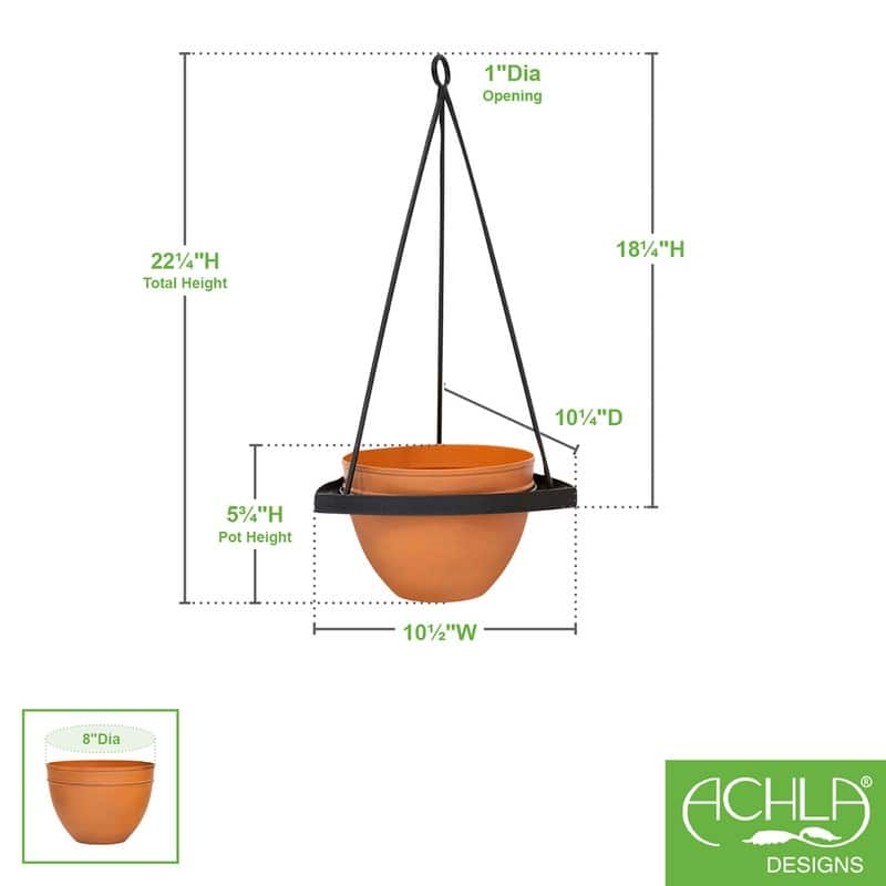 Achla Designs 22.25"H Black Wrought Iron Lina Hanging Planter w/ Burnt Sienna Galvanized Steel Pot