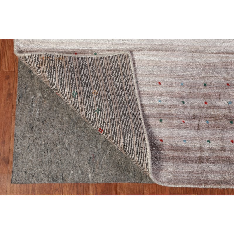 Striped Gabbeh Indian Area Rug Hand-Knotted Grey Modern Wool Carpet - 9'2" x 12'3"