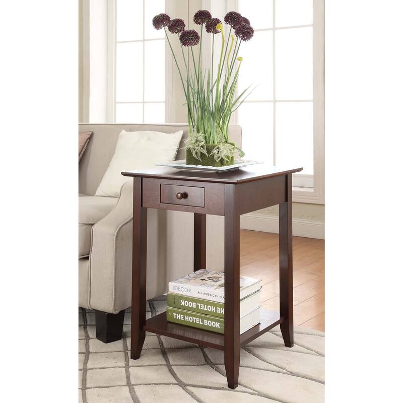 Medieval End Table with Drawer & Shelf - 18" Accent Table, Cherry Finish, Home Living Room Decor - 26
