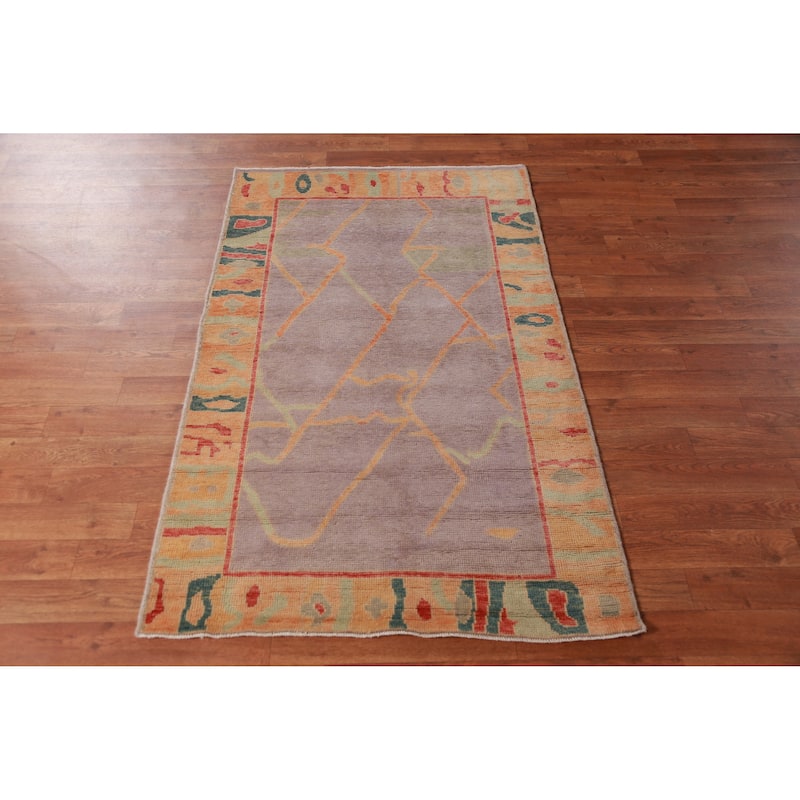 Hand Knotted Oriental 100% Wool Carpet Transitional Geometric Purples Oushak Area Rug - 4' 9'' X 3' 0''