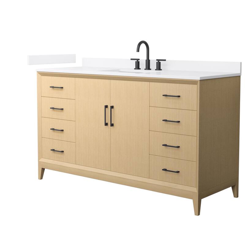 Wyndham Collection WCH7575-60S-QTZ-US3MXX Janna 60" Free Standing - White Oak / White Quartz Top / Matte Black