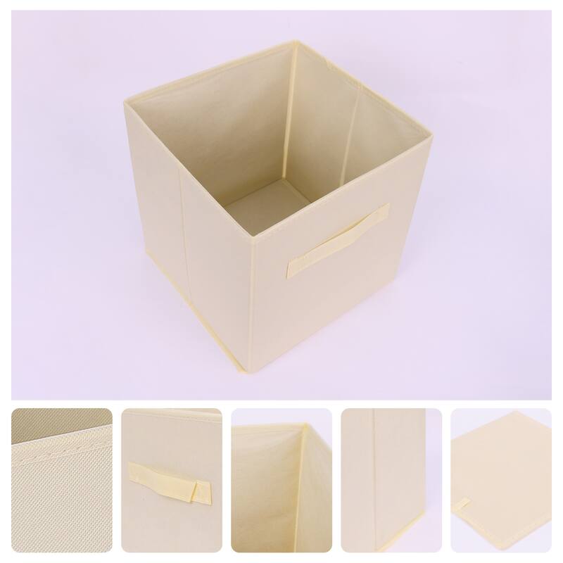 Fabric Storage Cube with Handle, Storage Bin for Shelves Closet, Collapsible Storage Basket for Organizing Clothes Books - Beige - 11*10.5*10.5in