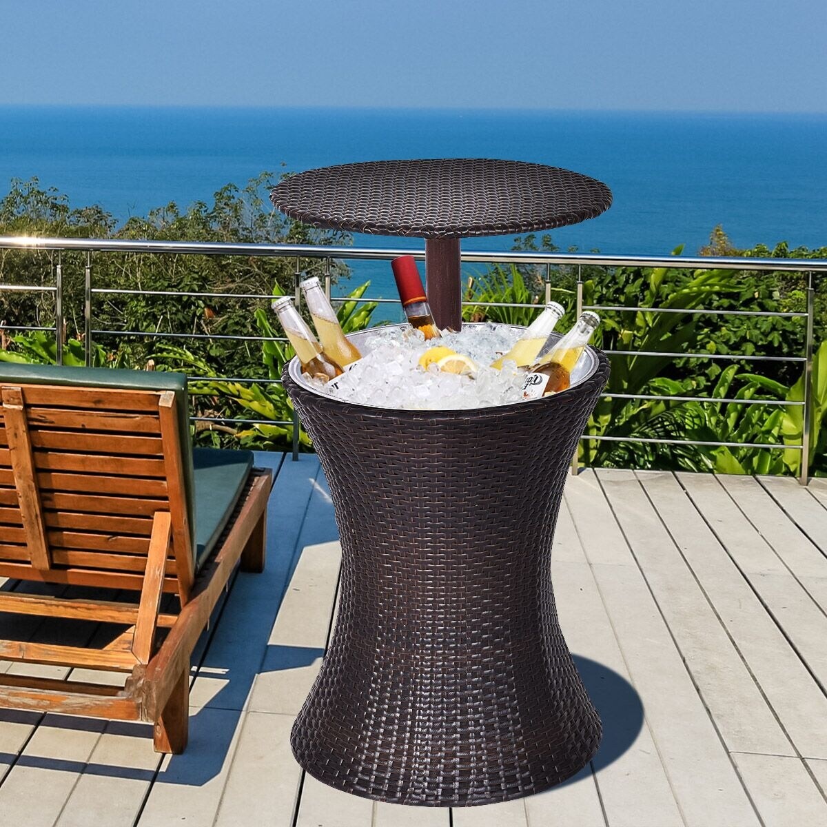 Shop Black Friday Deals On Costway 1pc Adjustable Outdoor Patio Rattan Ice Cooler Cool Bar Table Overstock 16689652