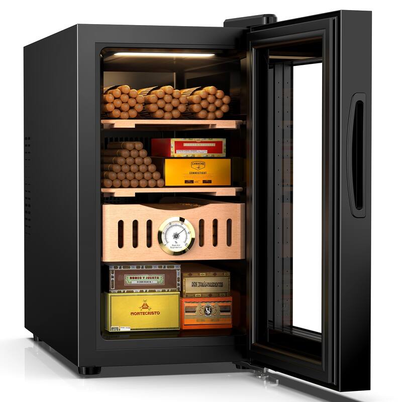 Electric Cigar Humidor With Cooling Temperature Control, with Spanish Cedar Wood Shelves & Hygrometer