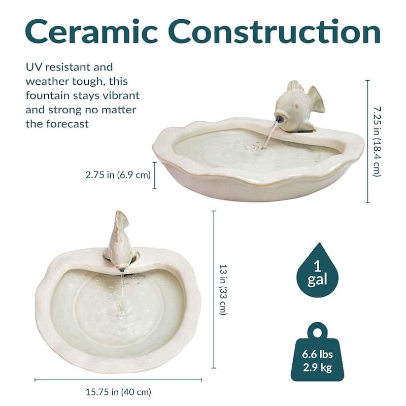 Sunnydaze Glazed Ceramic Fish Outdoor Water Fountain Garden Decor - 7-Inch