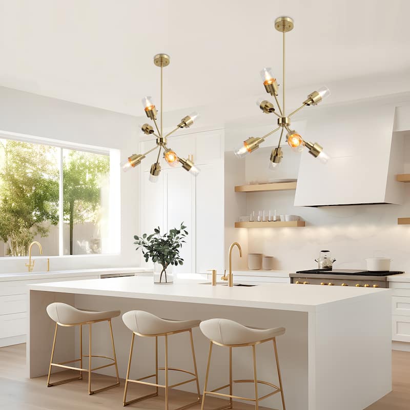 Modern Glam 7-Light Gold Sputnik Chandeliers with Clear Glass - 23"Dia x 20"H