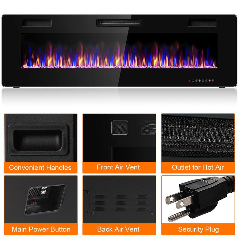 Gymax 60'' Fireplace Electric Recessed Wall Mounted Heater w/ Remote