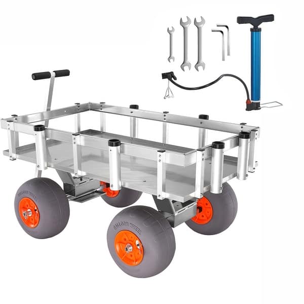 slide 2 of 7, Beach Fishing Cart for Sand, Heavy-Duty Aluminum Pier Wagon Trolley - 400 lbs Silver
