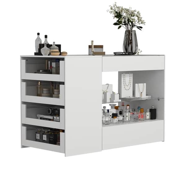 Glass-Top Closet Organizer White Dressing Island Ample Storage Dresser