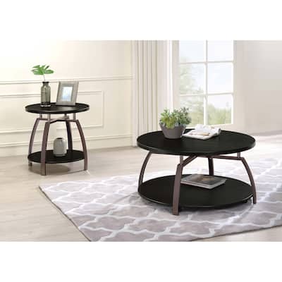 Dacre Round Coffee And End Table Set Dark Charcoal