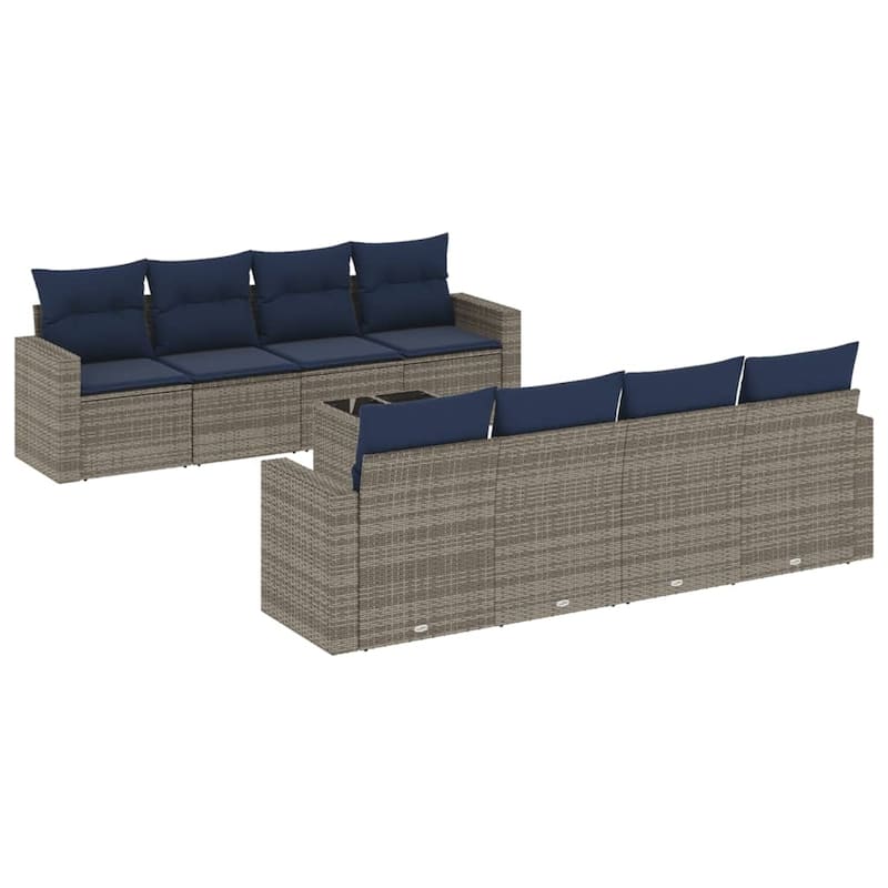 vidaXL Patio Sofa Set with Cushions Outdoor Furniture 9 Piece Poly Rattan - 25.8" x 24.4" x 27.2"
