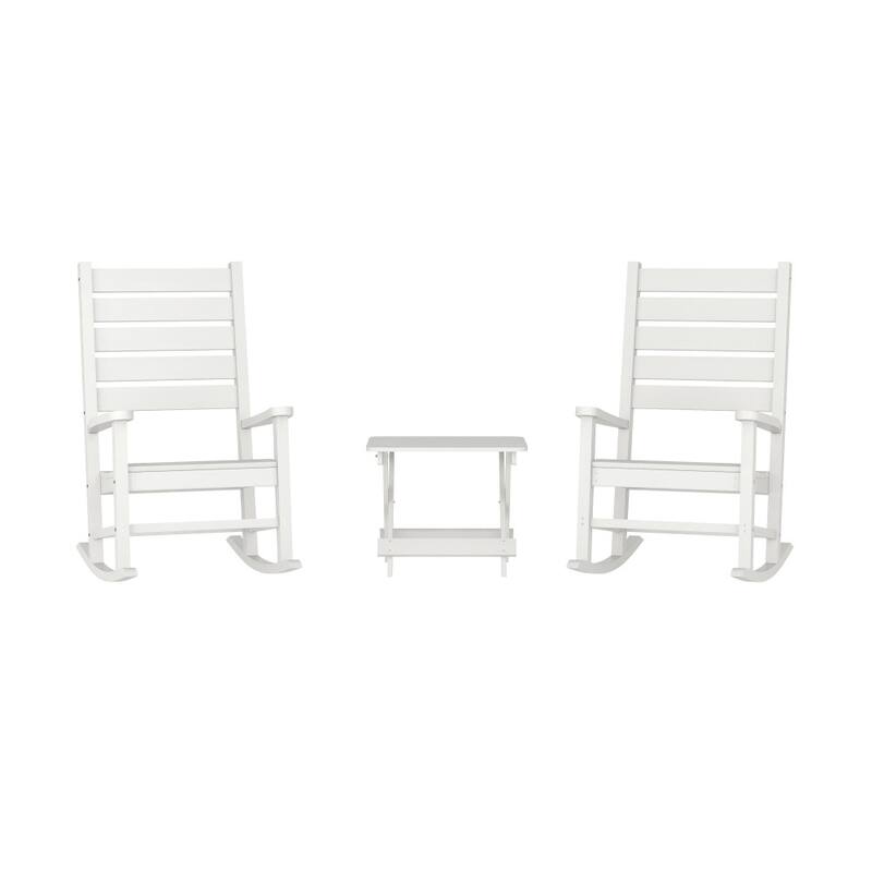 3pc Commercial Indoor/Outdoor Set with 2 Rocking Chairs and End Table