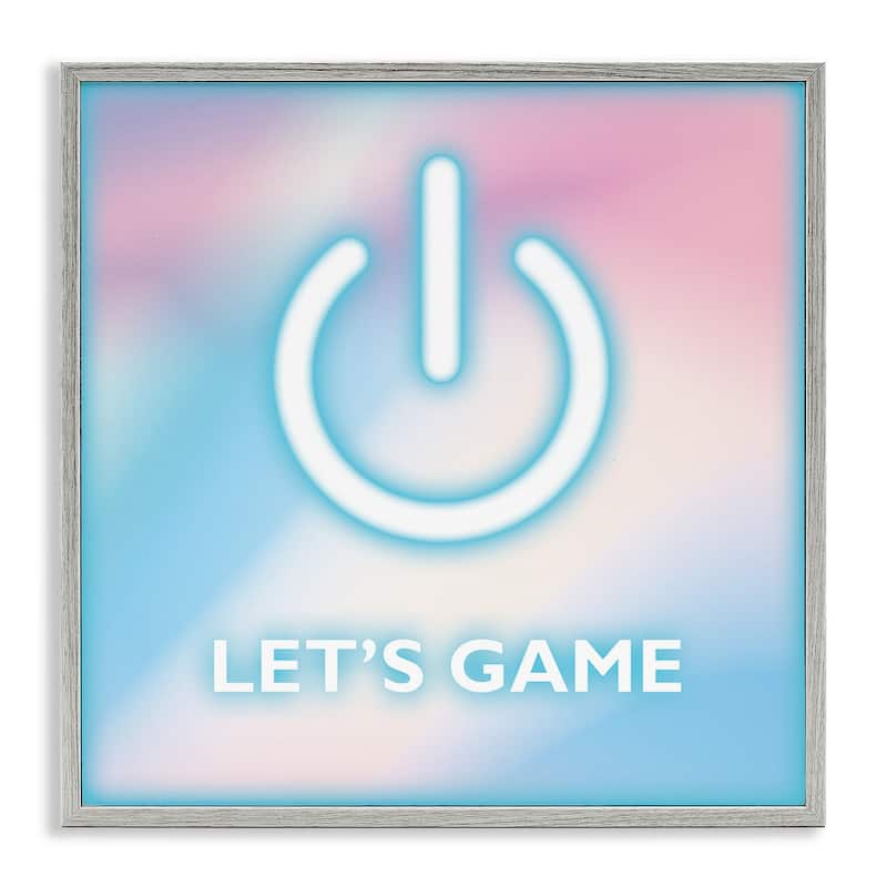 Stupell Pastel Let's Game Power Symbol Framed Giclee Art Design By Yass Naffas Designs - 24 x 24 - Grey