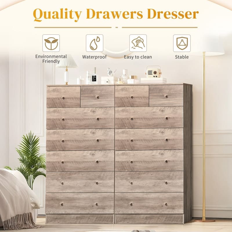 Large 7-Drawer Dresser For Bedroom And Chest Of Drawers With Sturdy Construction Wood Storage Organizer For Closet