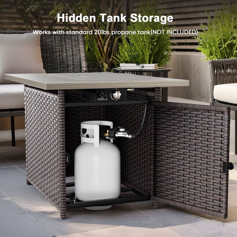 Meyreso 4-Piece Outdoor Patio Wicker Fire Pit Conversation Set with 5-Inch Thick Olefin Cushions