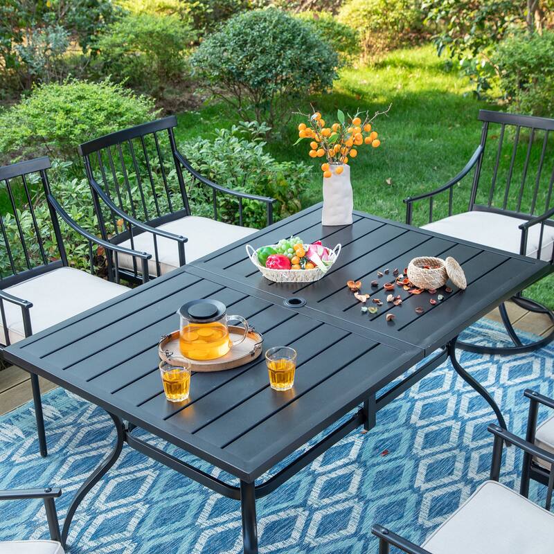 MAISON ARTS 7-Piece Patio Dining Set Steel Rectangle Table & 6 Dining Arm Chairs