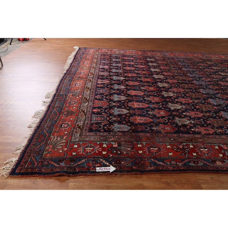 Pre-1900 Antique Bidjar Halvaei Persian Area Rug Handmade Wool Carpet - 12'2" x 19'9"