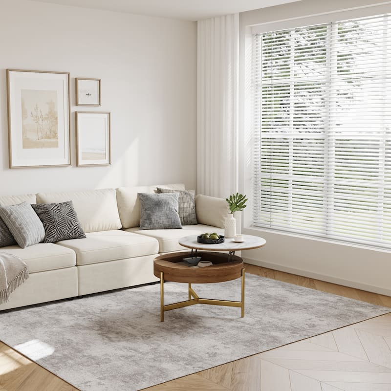 Modern Coffee Table, Lifting-top Round Coffee Table with Storage, Sintered Stone Top, Carbon Steel Legs