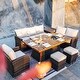 preview thumbnail 1 of 4, Moda 7-Piece Patio Conversational Sofa Set With Gas Fire pit And Ice bucket Rectangle Dining Table Brown