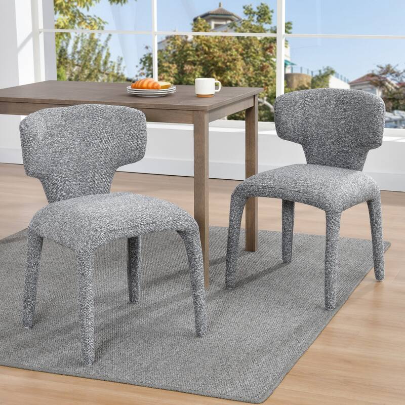 Modern 19.5" W Upholstered Boucle Woven Plush Dining Chair Iron Legs - Set of 2 - Grey