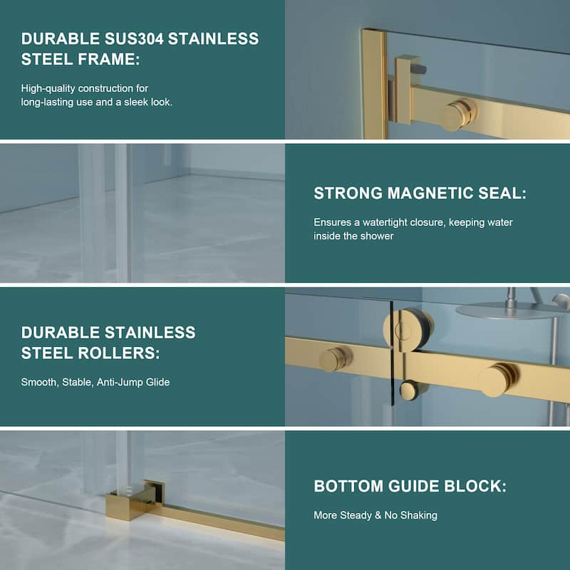 48"W x 76"H Single-Slide Shower Door - 8mm Tempered Glass with 304 Stainless Steel Frame