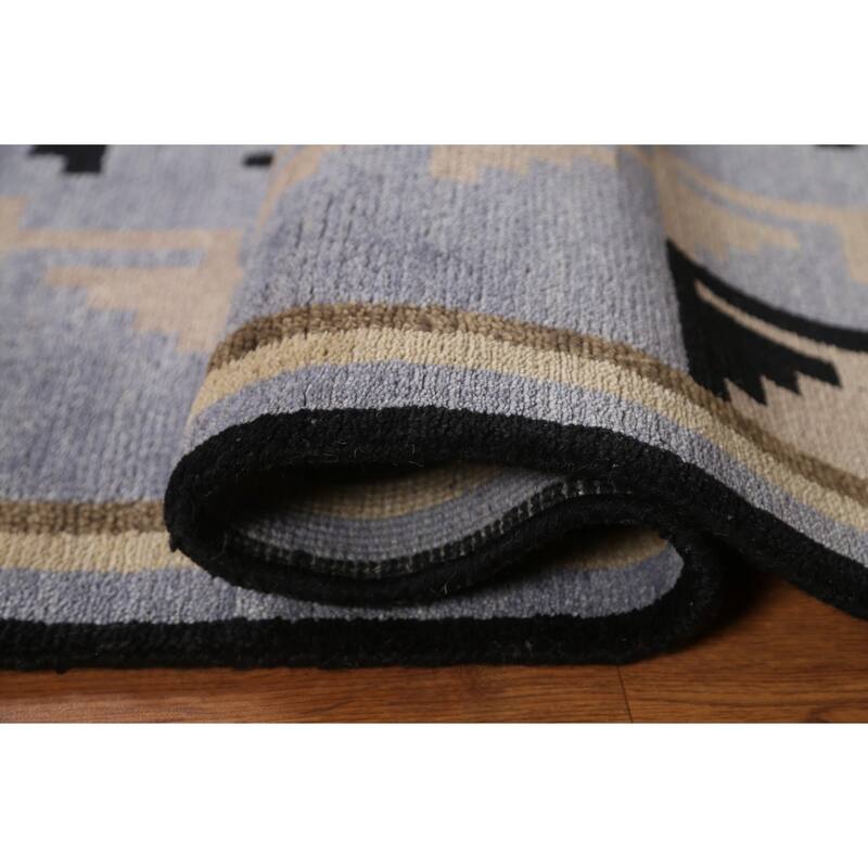 Hand Knotted Oriental 100% Wool Carpet Tribal Navy Blue & Blues Area Rug - 5' 10'' X 4' 0''