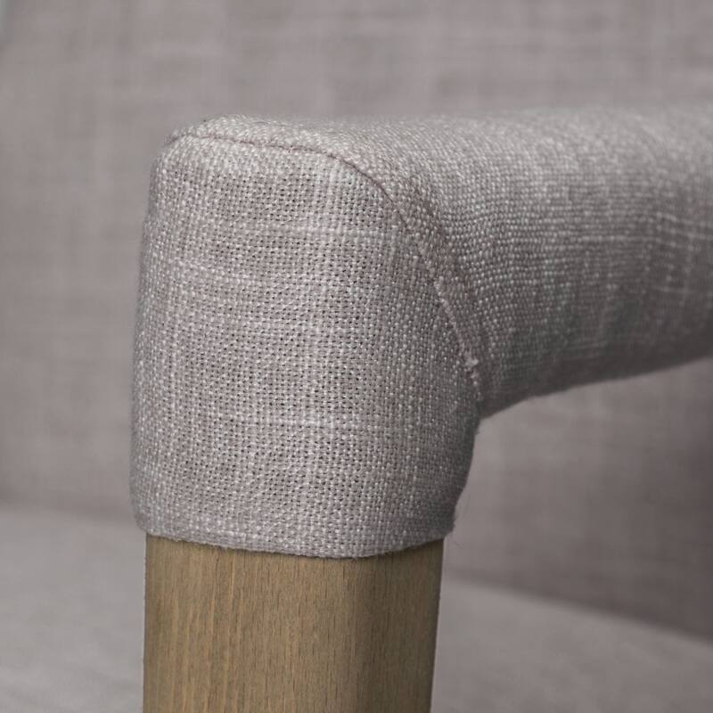 Grey Fabric King Louis Arm Chair, Brown Wood Legs and Modern Style - 23.8” L x 28” W x 36” H