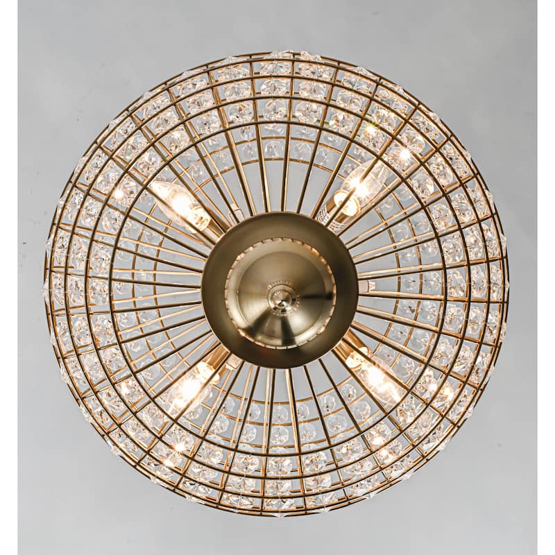 Retro French 4/5-Light Antique Brass Globe Crystal Chandelier for Living/Dining Room