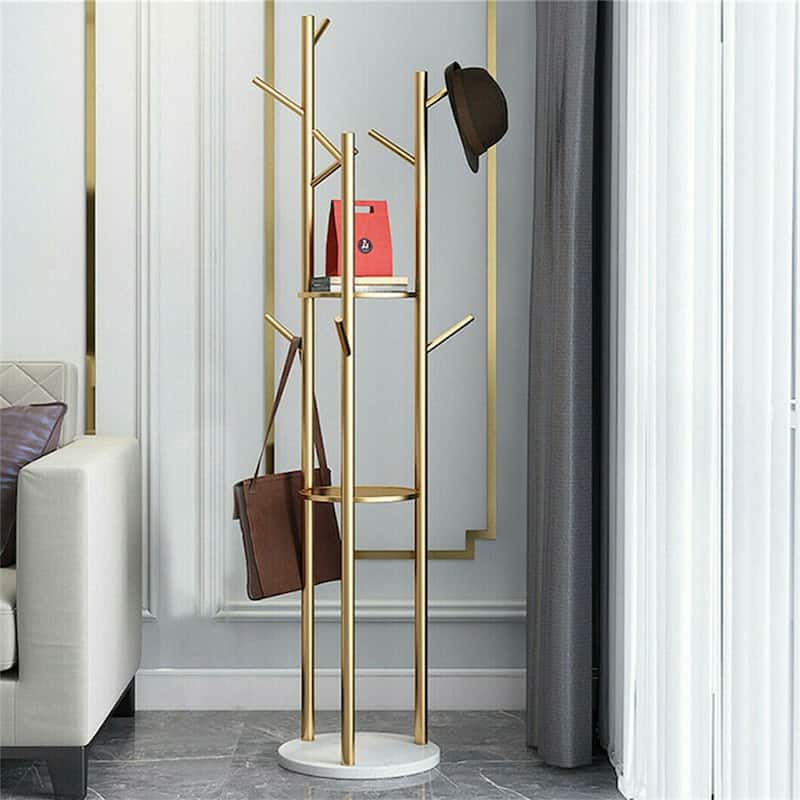 Metal Coat Rack Freestanding Storage Shelves Hooks Enterway Hall Tree - 12.48x68 inch