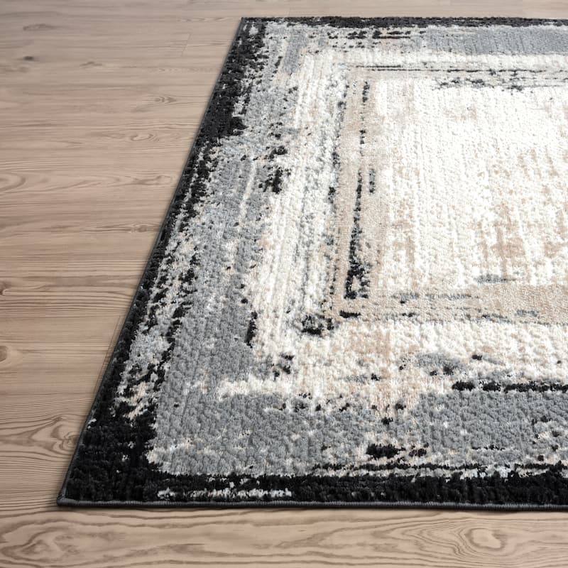 Abani Viva VIV140A Ivory Abstract Border Grey Area Rug