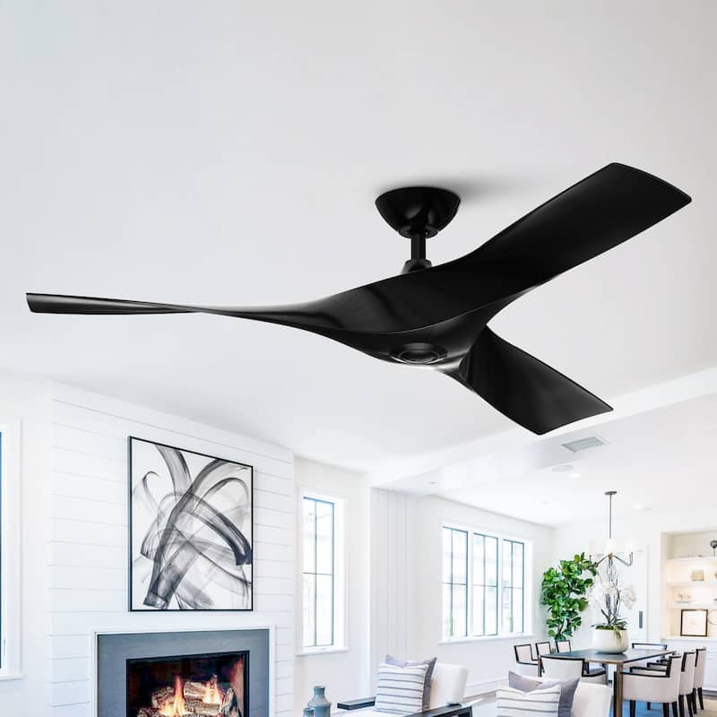 52" Black/ Brown Modern Downrod Ceiling Fan with Remote Control - Black