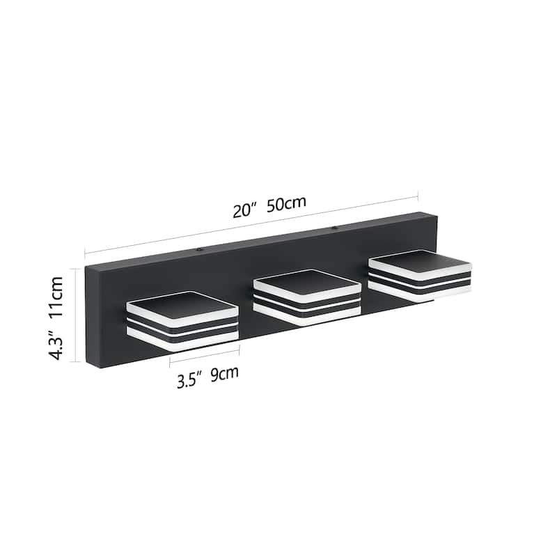 3-Light Matte Black LED Bathroom Vanity - Up & Down - Acrylic Wall Lighting
