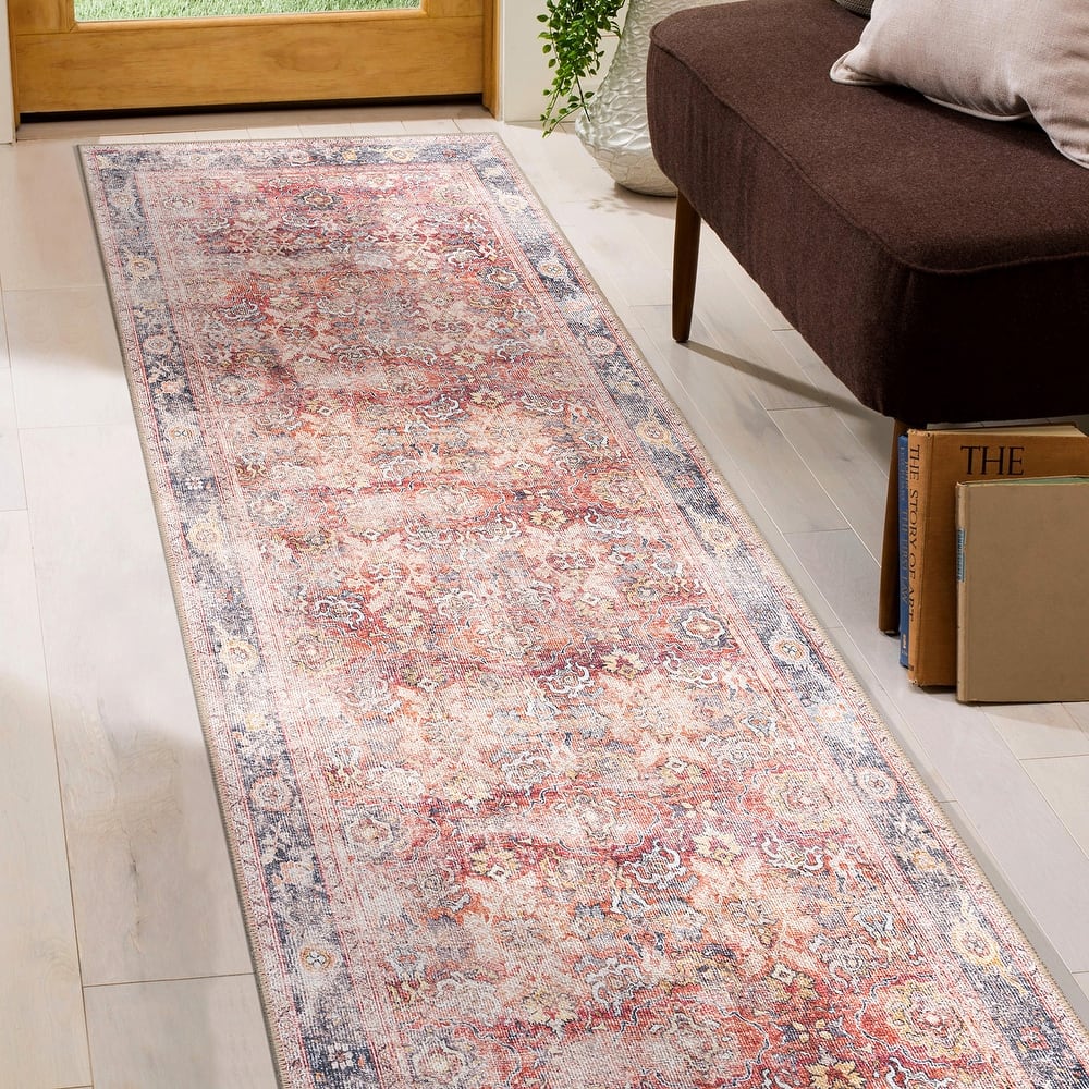 World Rug Gallery Vintage Bordered Washable Non-Slip Area Rug