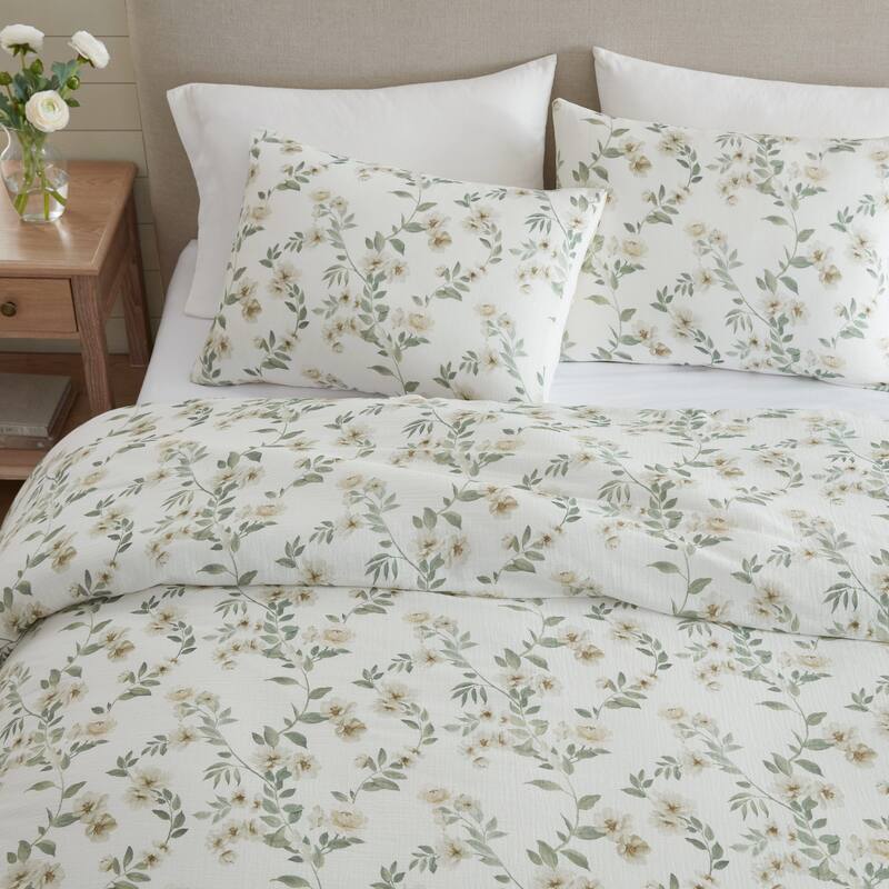 Martha Stewart Hazel Floral Cotton Beige Comforter Set