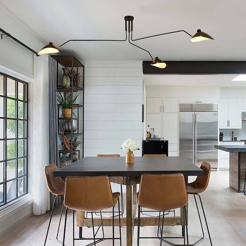 Mid Century Modern 3 Arm Chandelier Black Arm Ceiling Light - 78.74*17.72in