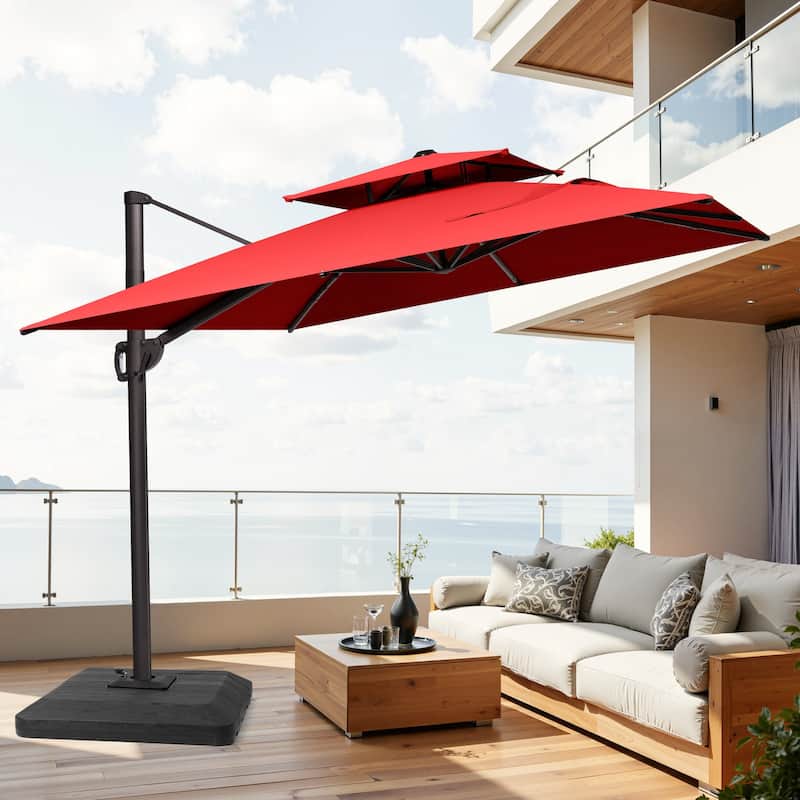 aok garden patio umbrella Aok Garden 6x9FT LED Rectangular Patio Umbrella with UV Protection Easy  Tilt and Wind Resistant Features Beige in the Patio Umbrellas department at  Lowes.com