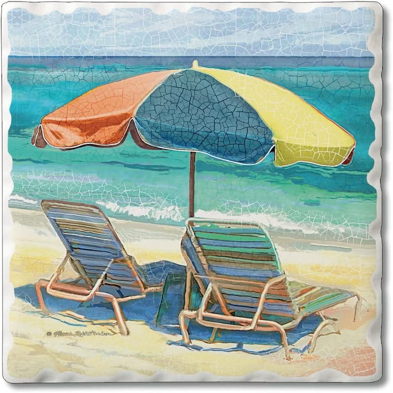 CounterArt Umbrella Days Absorbent Stone Tumbled Tile Coaster Set of 4 Made in The USA Protective Cork Backing - Multi