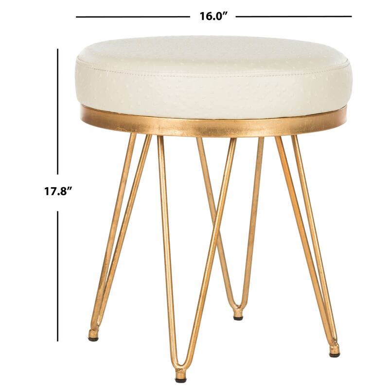 SAFAVIEH Scarlett Mid-Century Faux Ostrich Round Cream Bench - 16" x 16" x 17.8" - 16Wx16Dx18H