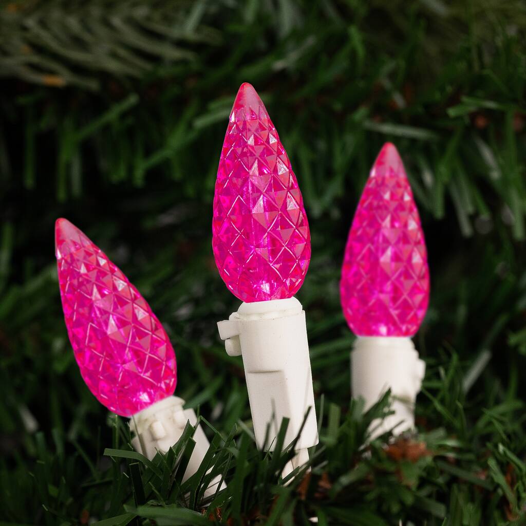 LED C6 Faceted Christmas Lights - Pink - 22.5' White Wire - 70ct