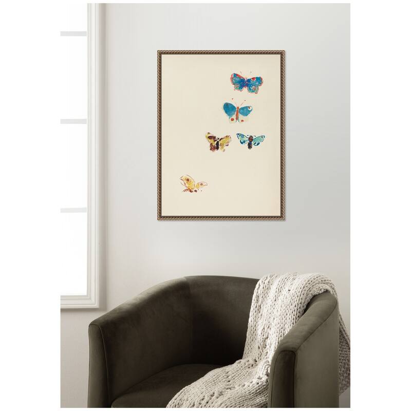 Kate and Laurel Five Butterflies 1912 Odilion Redon by Nostalgia Prints Framed Canvas Wall Art Print