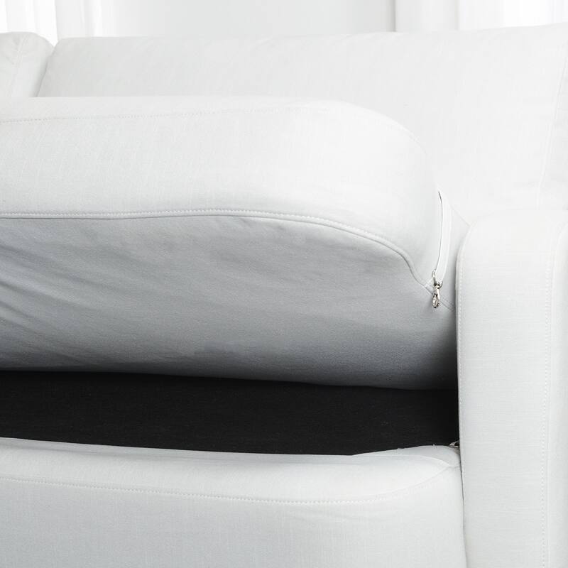 KINWELL 3-Seater Linen Upholstered Deep Seat Sofa with Flippable Cushions, 90"W