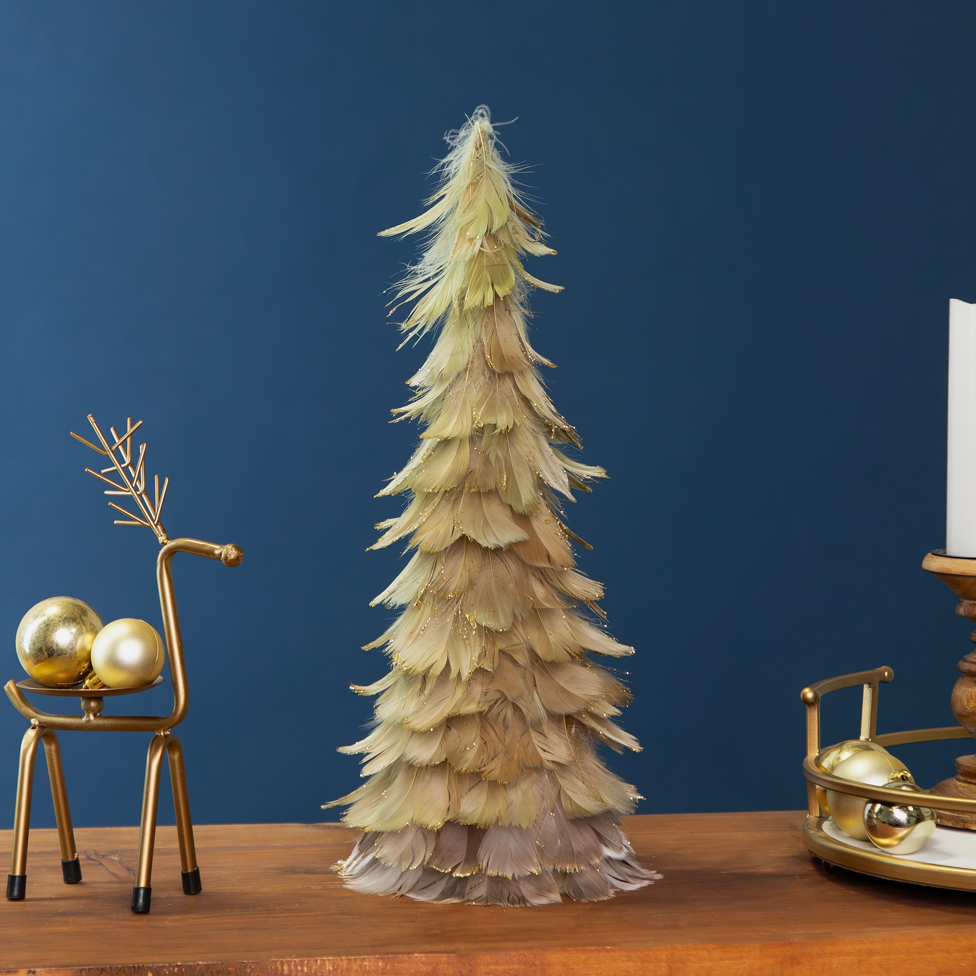 Layered Feathered Christmas Cone Tree - 16" - Moss Green and Brown