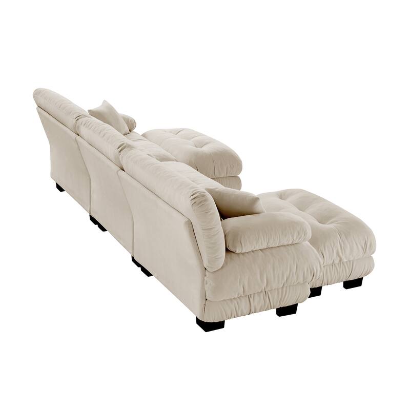 133.8" Chenille U-Shaped Cloud Sectional Sofa (3-Seater Modular) with 2 Ottomans